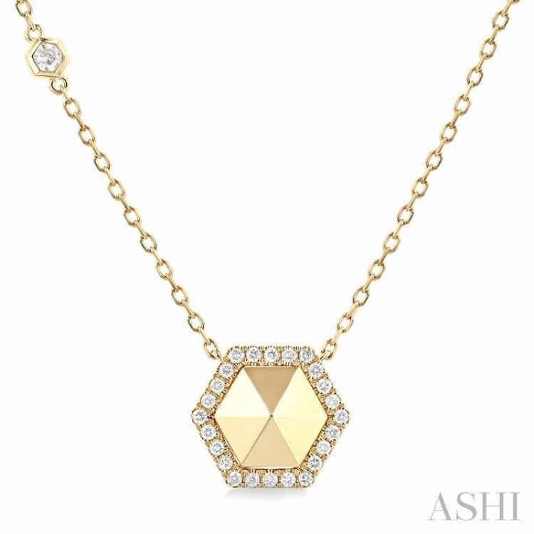 1/4 Ctw Petite Hexagon Round Cut Diamond Halo Fashion Necklace in 14K Yellow Gold Classic Item Confident Woman
