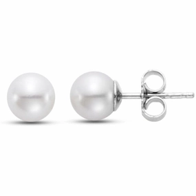 Mastoloni 7.5mm Akoya Pearl Stud Earrings Lightweight Finish Winter Accent