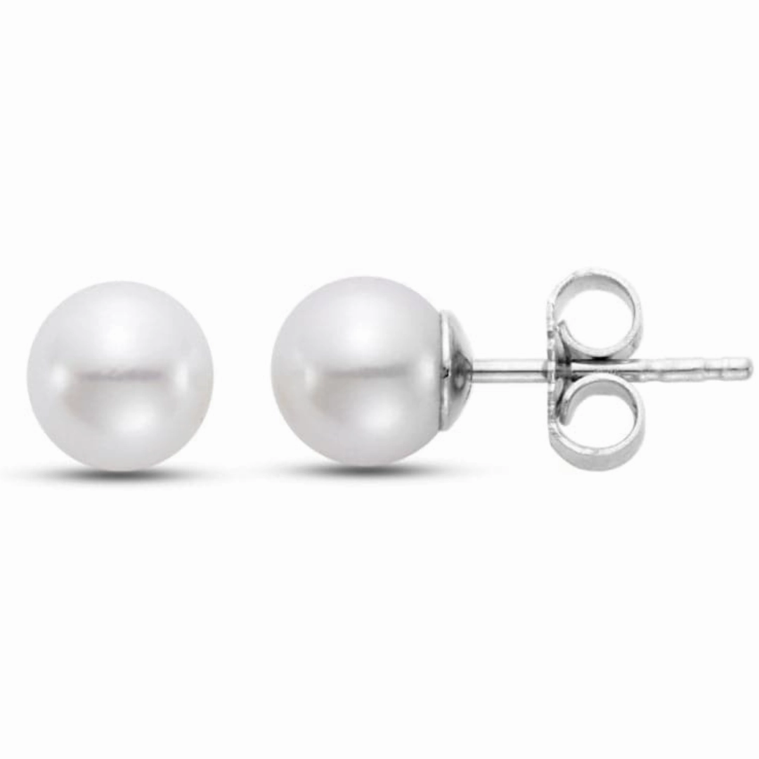 Mastoloni 7.5mm Akoya Pearl Stud Earrings Lightweight Finish Winter Accent