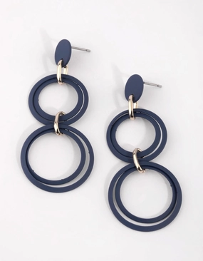 Elegant Gift Matte Navy Circular Drop Earrings