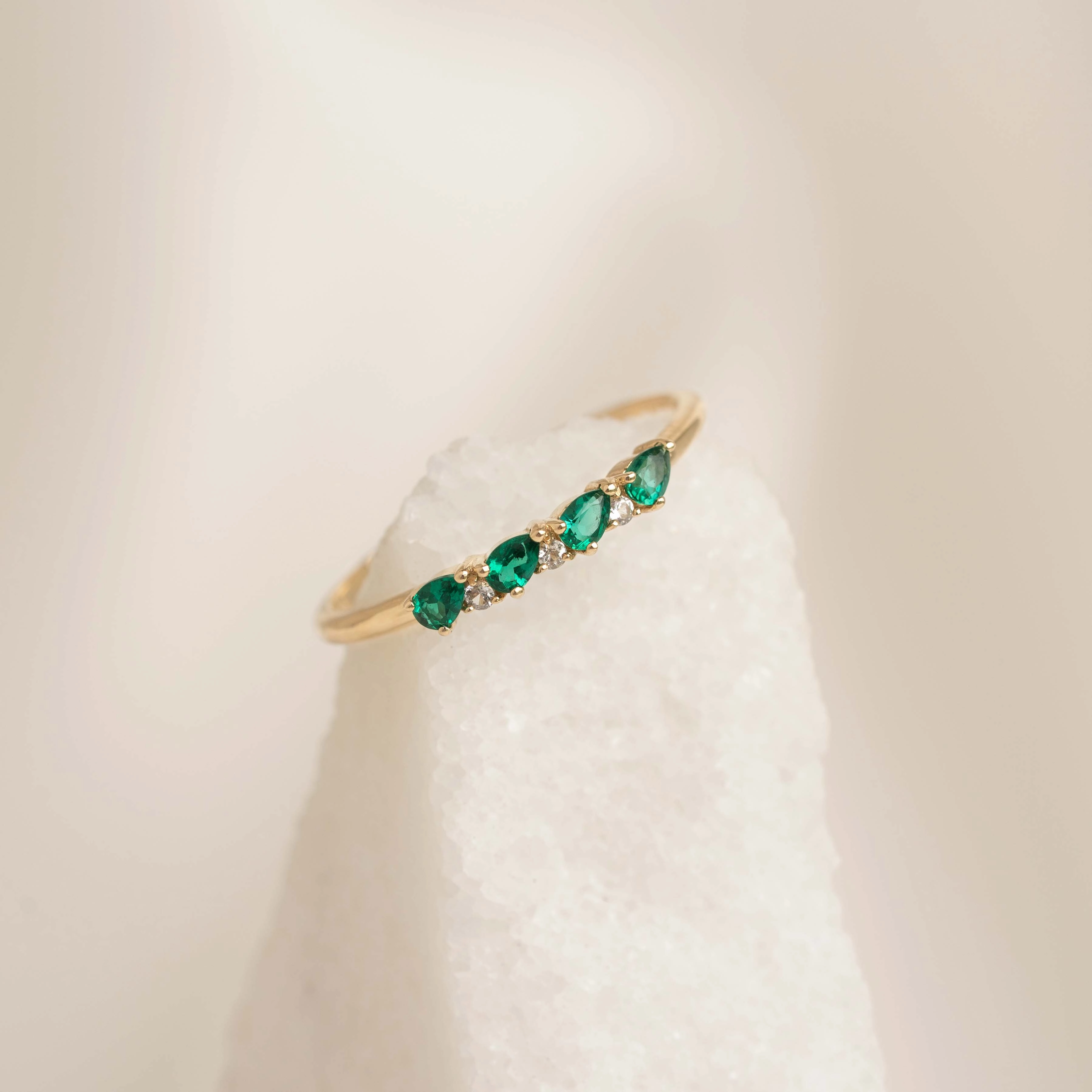 high-end design Fashionable Article May Birthstone Pear Ring 14k Gold - Emerald and Diamond