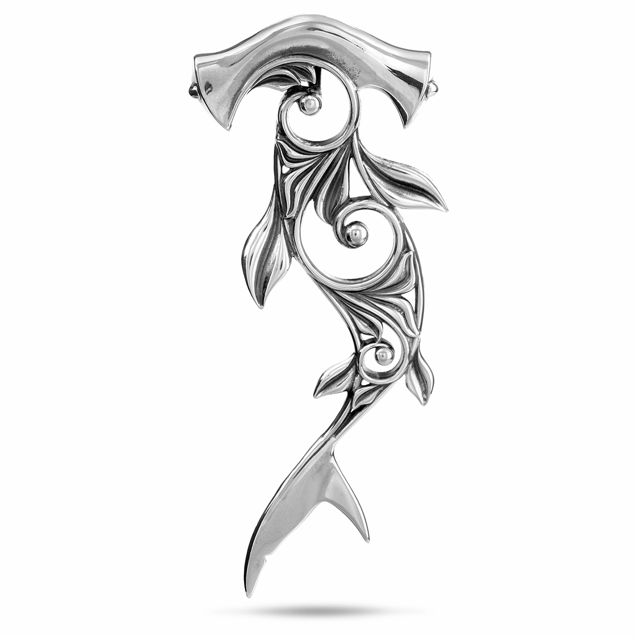 Living Heirloom Hammerhead Shark Pendant in Sterling Silver - 70mm Celebrity Adornment For Confidence