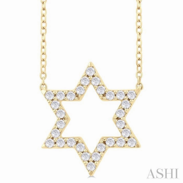 1/4 Ctw Star of David Round Cut Diamond Fashion Pendant With Chain in 14K Yellow Gold Great Ornament Creative Edge