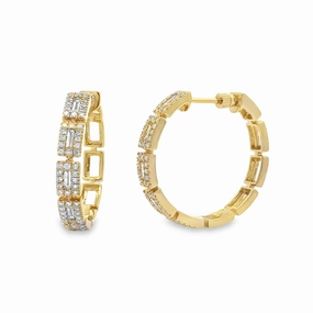 14ky 25mm Diamond Station Classic Hoop Earrings Brilliant Detail Social Ornament