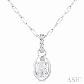 1/4 Ctw Dome Oval and Round Cut Diamond Fashion Pendant With Paper Clip Chain in 14K White Gold Everyday Accent