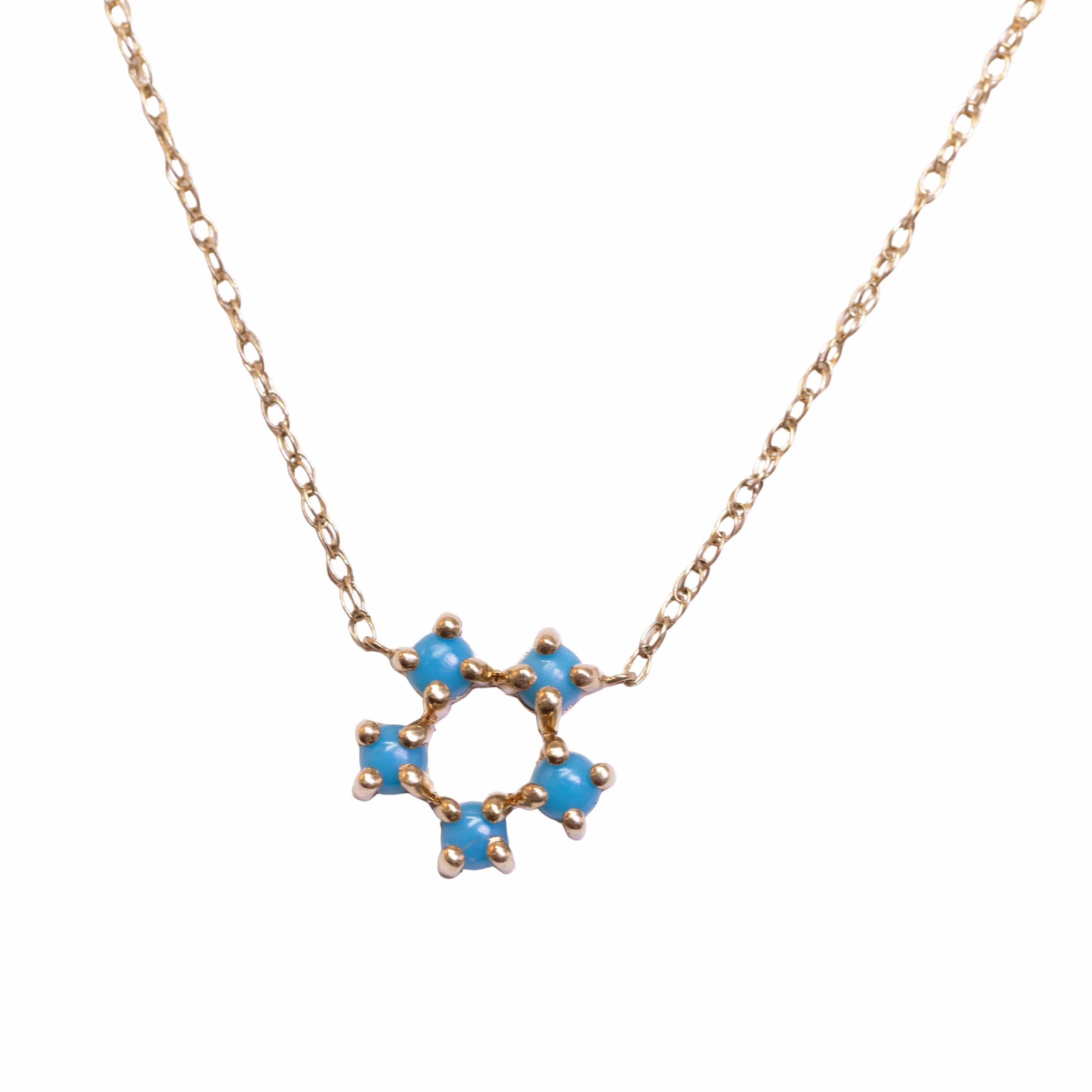 Mini Sleeping Beauty Turquoise Daisy Necklace - 14k Gold Weekend Look