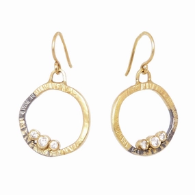 Timeless Radiance Mini Turning Aspen Earrings with Diamonds - 18k Gold, Oxidized Silver   Reclaimed Diamonds
