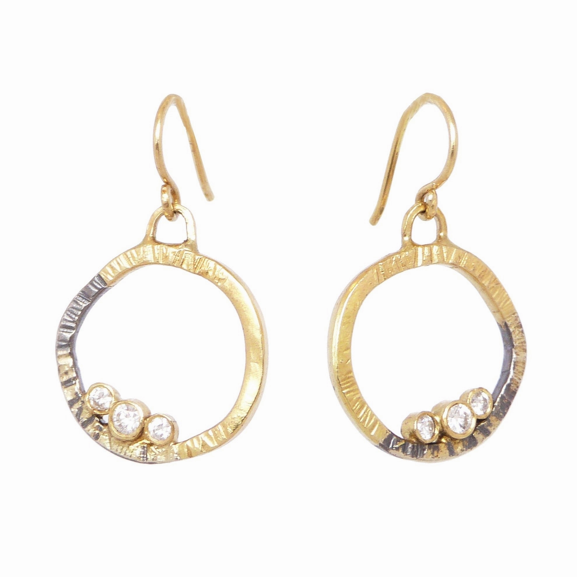 Timeless Radiance Mini Turning Aspen Earrings with Diamonds - 18k Gold, Oxidized Silver   Reclaimed Diamonds