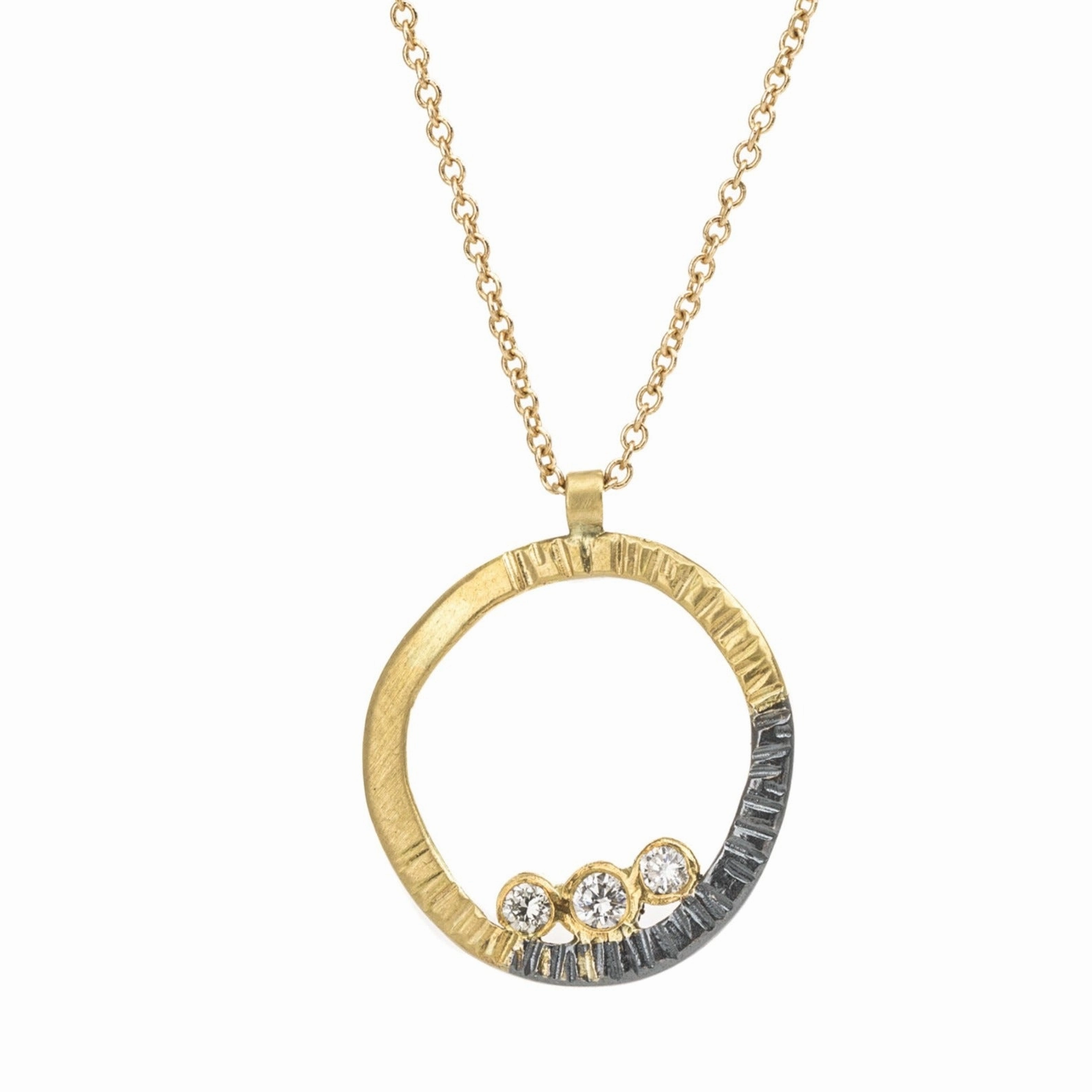 Mini Turning Aspen Necklace (redesigned) - 18k Gold, Oxidized Silver   Reclaimed Diamonds Color Accent Office Accent