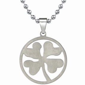 Titanium Four Leaf Clover Shamrock Pendant Necklace Stylish Present