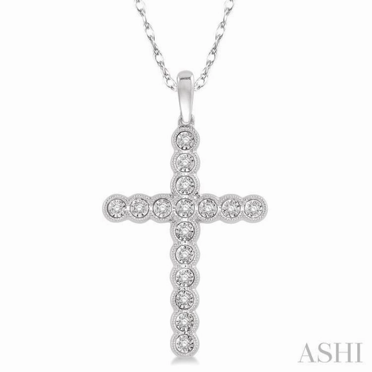 1/8 Ctw Round Cut Diamond Cross Pendant in 10K White Gold with chain Historical Jewelry Beautiful Jewelry