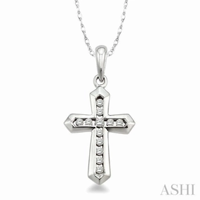 1/10 Ctw Round Cut Diamond Cross Pendant in 10K White Gold with Chain Personal expression Classic Detail