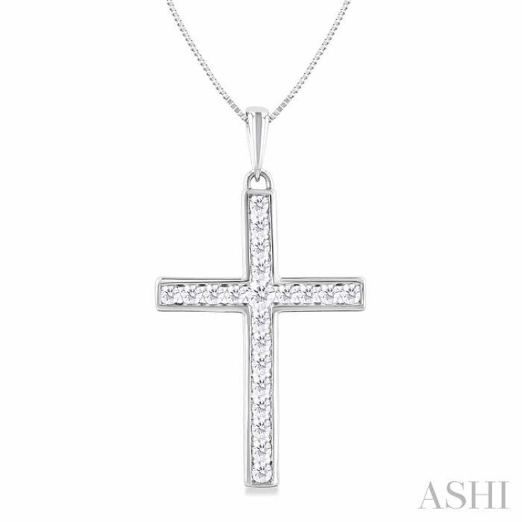 1/2 Ctw Round Cut Diamond Channel Set 1-Inch Plate Cross Pendant With Chain in 14K White Gold Festival Gift Beautiful Accessory
