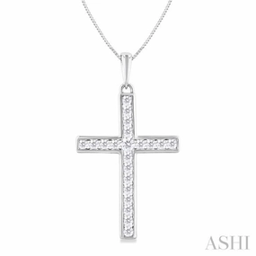1/2 Ctw Round Cut Diamond Channel Set 1-Inch Plate Cross Pendant With Chain in 14K White Gold Festival Gift Beautiful Accessory