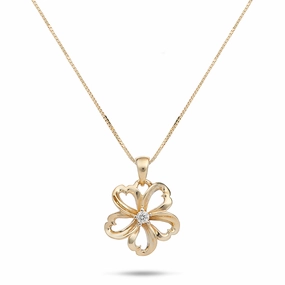 18" Plumeria Pendant Necklace in Gold with Diamond - 14mm Contemporary Mood