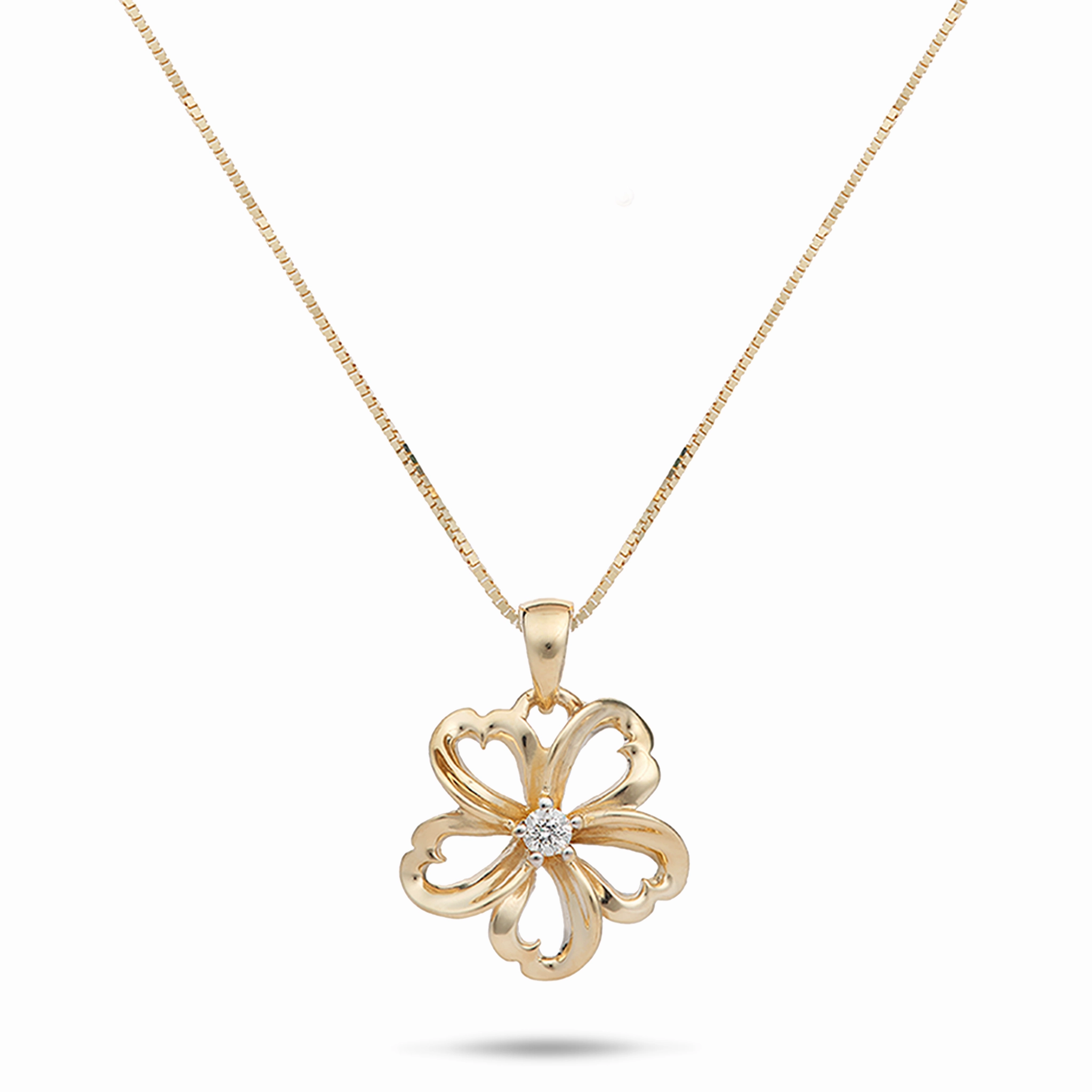 18" Plumeria Pendant Necklace in Gold with Diamond - 14mm Contemporary Mood
