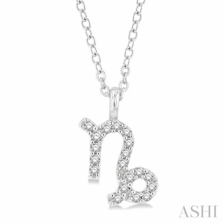 Bohemian Charm 1/10 Ctw Capricorn Round Cut Diamond Zodiac Pendant With Chain in 10K White Gold