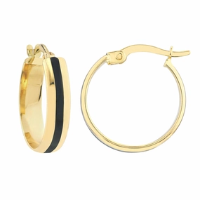Metallic Accessory 14k Yellow Gold Medium Black Enamel Round Hoops