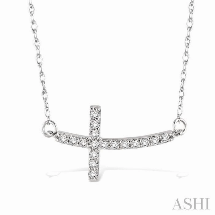 1/5 Ctw Round Cut Diamond Cross Pendant in 10K White Gold with Chain Modern Fashion