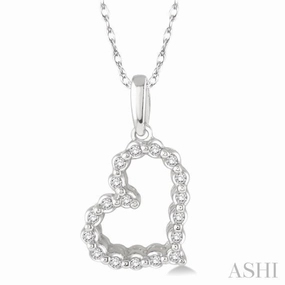 1/10 Ctw Round Cut Diamond Heart Pendant in 10K White Gold with Chain Pure Highlight