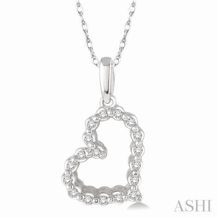 1/10 Ctw Round Cut Diamond Heart Pendant in 10K White Gold with Chain Pure Highlight