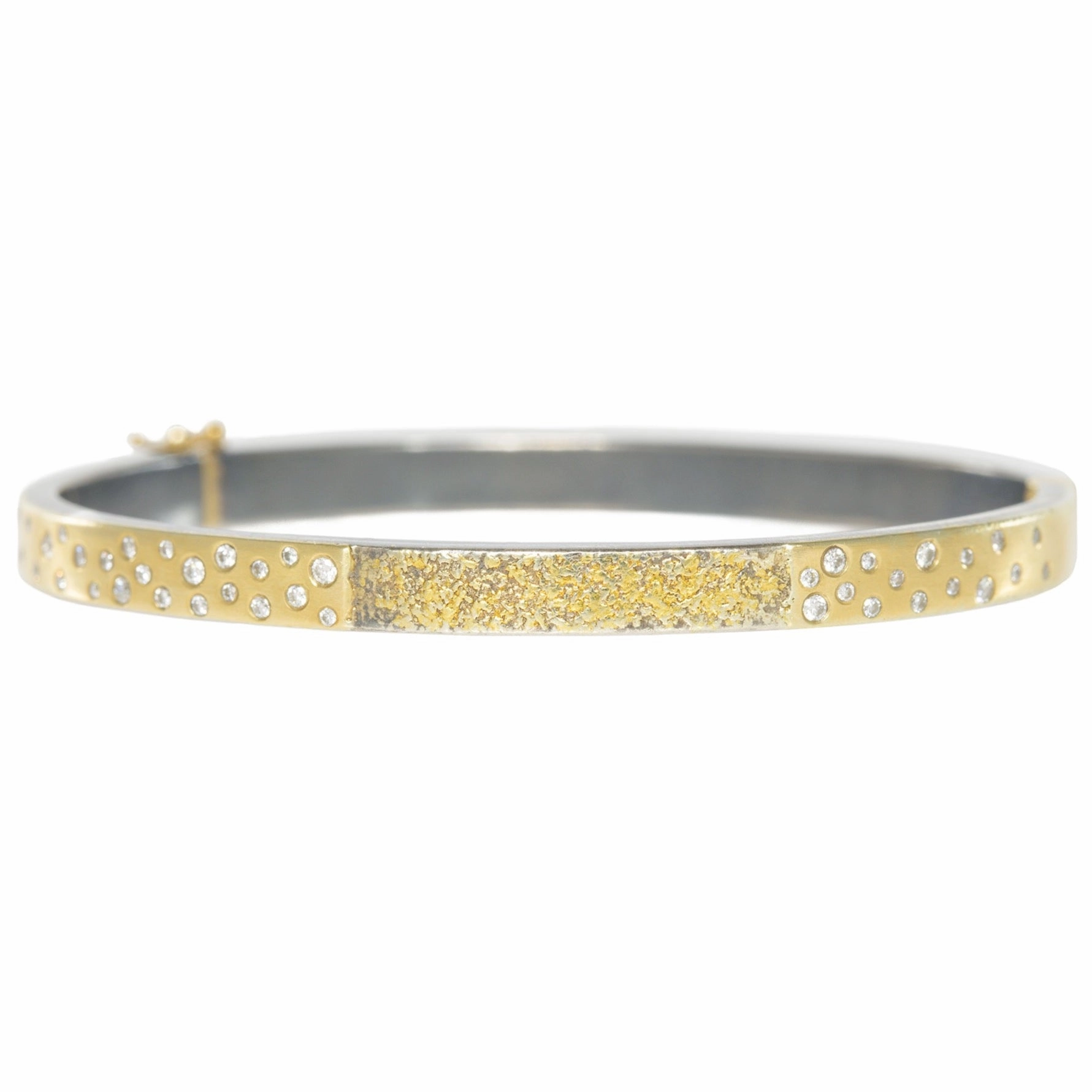 KMJ Essential Hinged Bangle   Diamonds - 22ky, 18ky, Oxidized Silver   VS Diamonds Clear Finish festival look