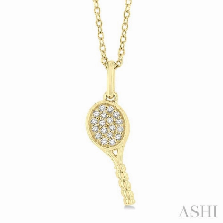 1/10 Ctw Petite Tennis Racket Round Cut Diamond Fashion Pendant With Chain in 10K Yellow Gold Romantic Date