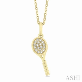 1/10 Ctw Petite Tennis Racket Round Cut Diamond Fashion Pendant With Chain in 10K Yellow Gold Romantic Date
