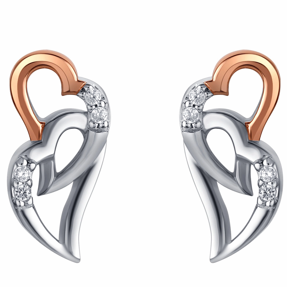 Glittering Decor Two-Tone Sterling Silver Interlocking Hearts Earrings