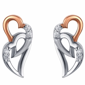 Glittering Decor Two-Tone Sterling Silver Interlocking Hearts Earrings