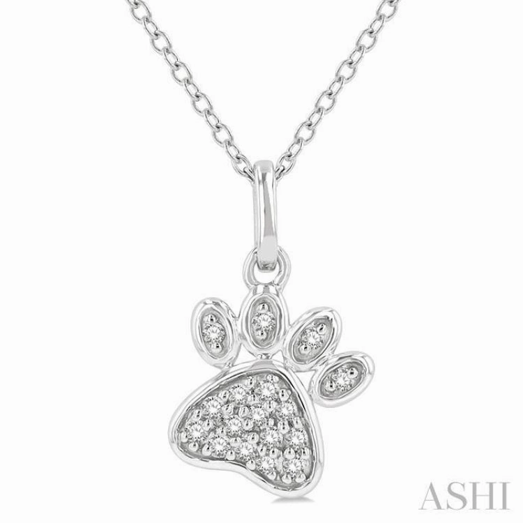 Comfortable item 1/10 Ctw Dog Paw Petite Round Cut Diamond Fashion Pendant With Chain in 10K White Gold
