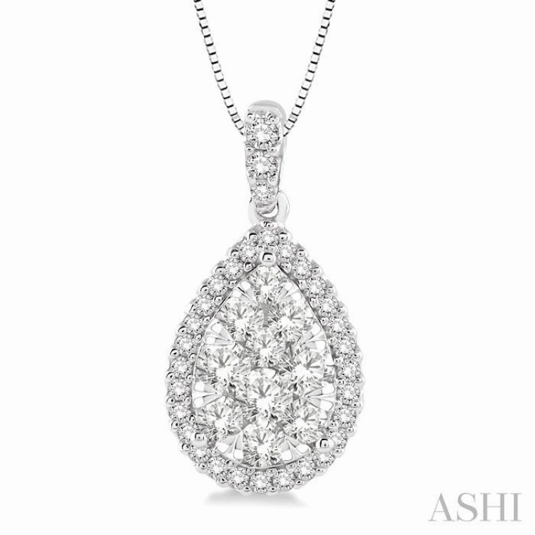 3/4 Ctw Pear Shape Diamond Lovebright Pendant in 14K White Gold with Chain Student Life
