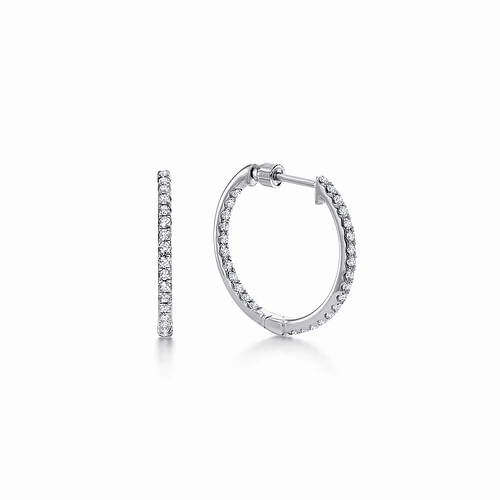 14K White Gold 20mm Round Inside Out Diamond Hoop Earrings Exquisite detail Vintage Must-Have