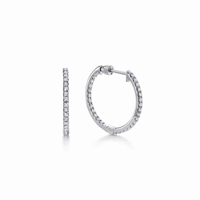 14K White Gold 20mm Round Inside Out Diamond Hoop Earrings Exquisite detail Vintage Must-Have