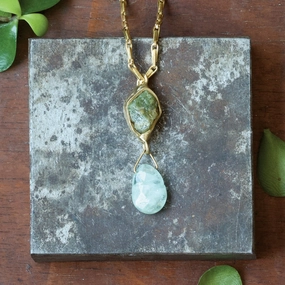 Classic Duo True Accent Calm Waters Pendant - Brass, Aquamarine   Green Garnet