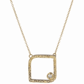 Mini Slice Square Necklace on 14k Gold Chain - 22k/18k/14k Gold, Oxidized Silver   VS White Diamonds Effortless Chic Seasonal accessory