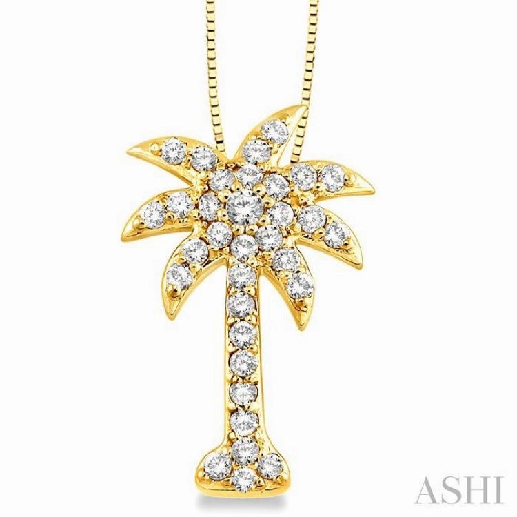 1/2 Ctw Round Cut Diamond Palm Tree Pendant in 14K Yellow Gold with Chain Fantastic Present Sleek Look