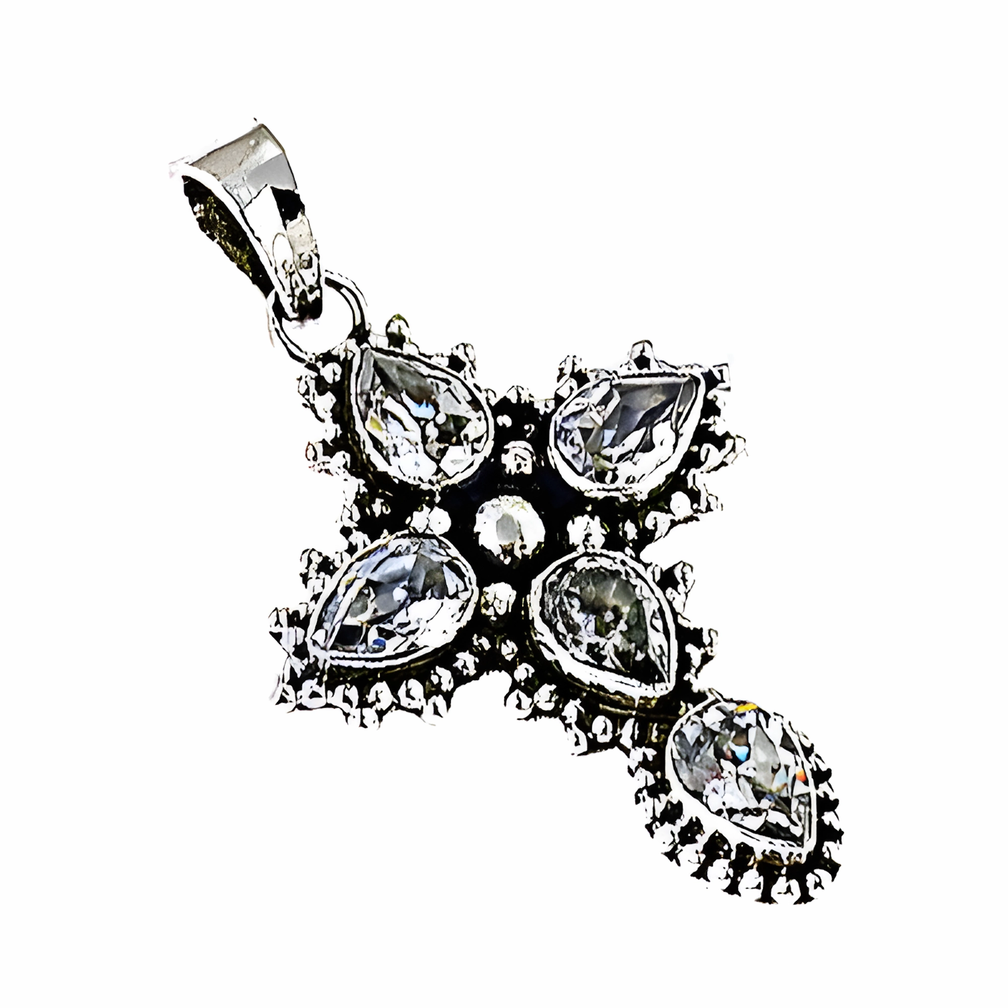 Rocking Style Cubic Zirconia Silver Cross Pendant - White CZ Gemstone Necklace Artisan Adornment