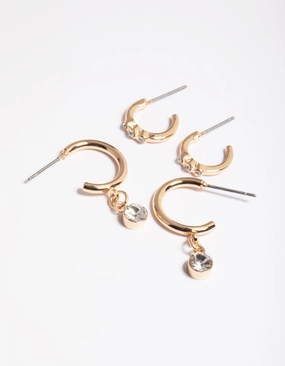 Gold Diamante Detail Hoop Earrings Pack Impeccable Detail