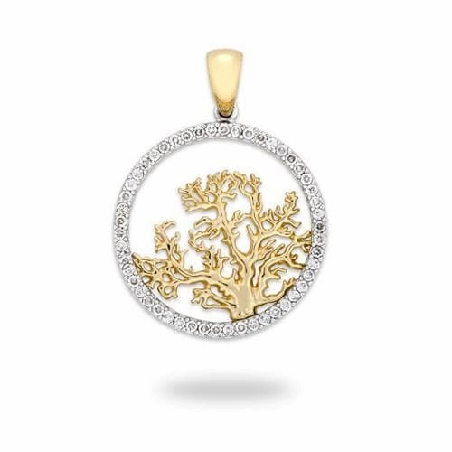Classic Outfit Coral Tree Pendant with Diamonds in Two Tone Gold - 24mm