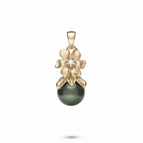 Dashing Look N????? Tahitian Black Pearl Pendant in Gold with Diamond - 10-11mm