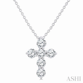 Elegant Event 1/2 Ctw Round Cut Diamond Christian Cross 6-Stone Fashion Pendant With Chain in 14K White Gold
