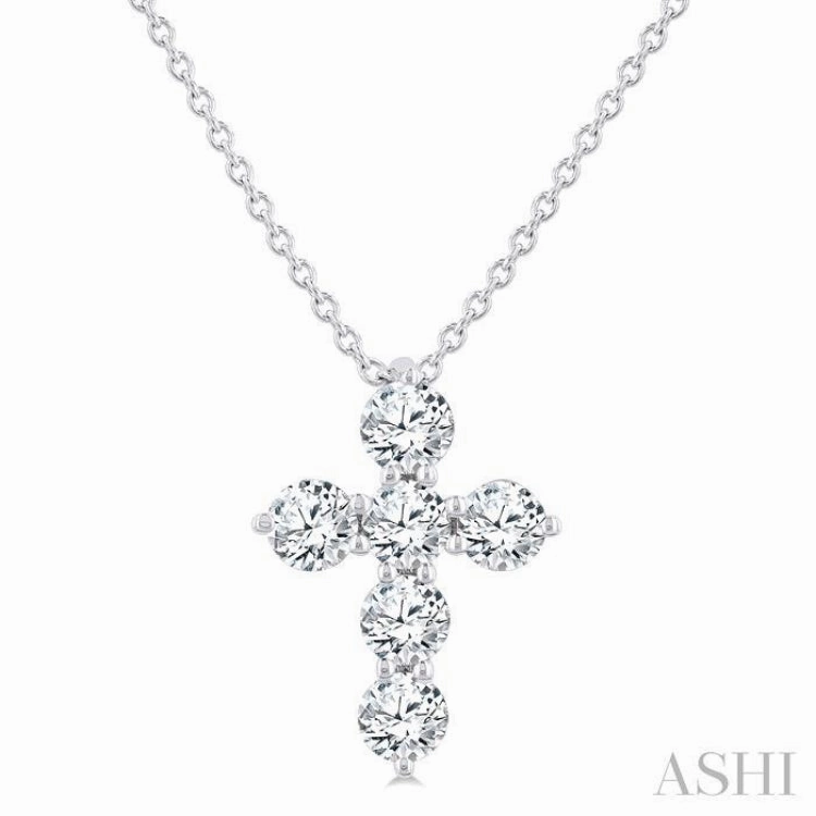 Elegant Event 1/2 Ctw Round Cut Diamond Christian Cross 6-Stone Fashion Pendant With Chain in 14K White Gold