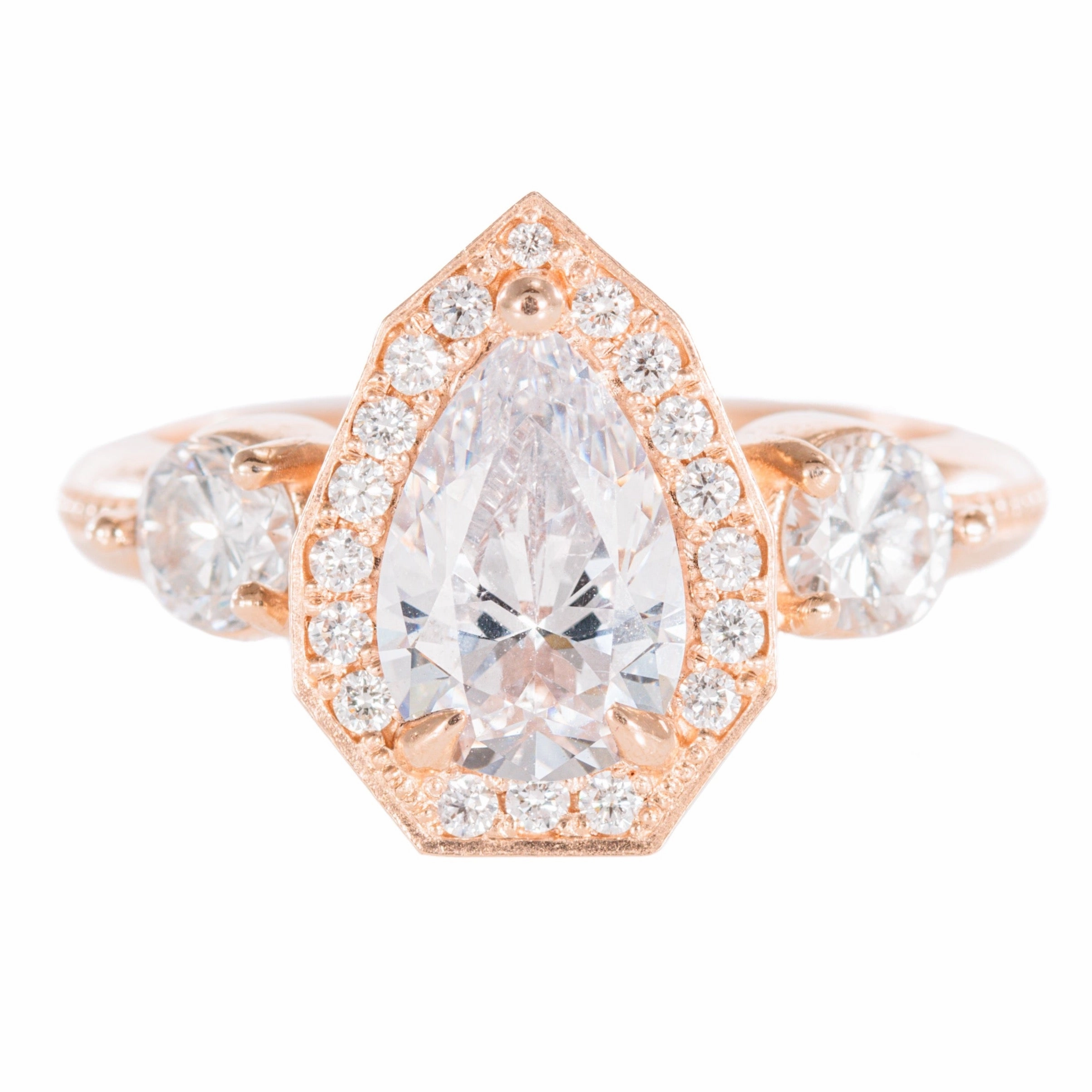 Heirloom Feel Morning Light Stella Pear Ring - 14k Rose Gold    Diamonds