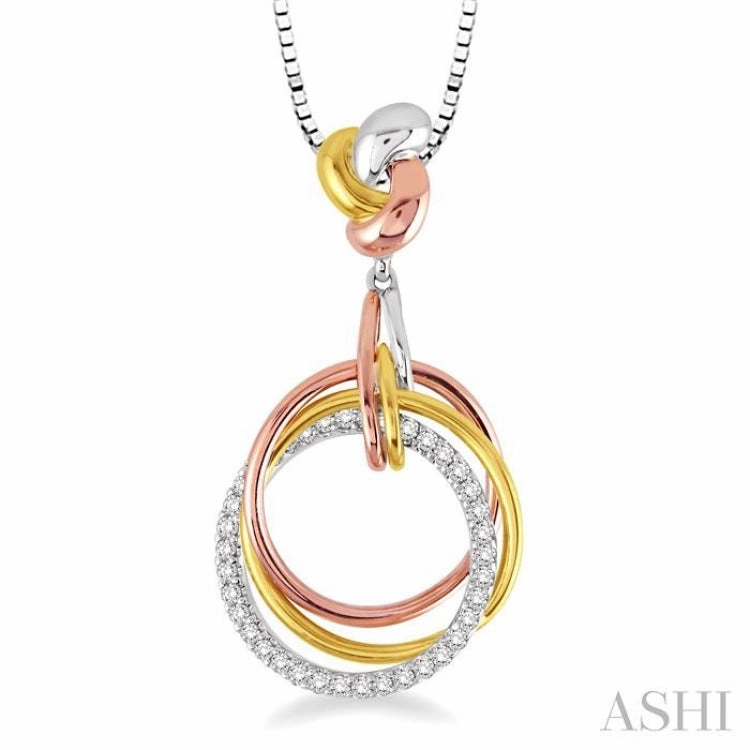 Dainty Item 1/4 Ctw Round Cut Diamond Pendant in 14K Tri Color Gold with Chain