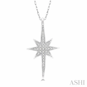 Graceful Accent 1/10 Ctw Star Charm Round Cut Diamond Pendant With Link Chain in 10K White Gold