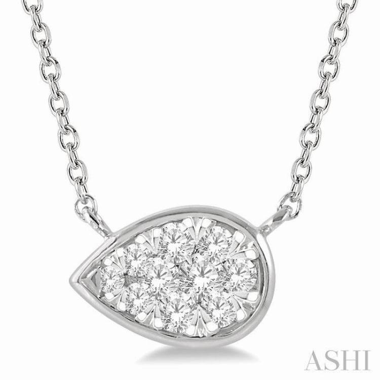 Pure Feature for work 1/6 Ctw Pear Shape Lovebright Diamond Pendant With Chain in 14K White Gold