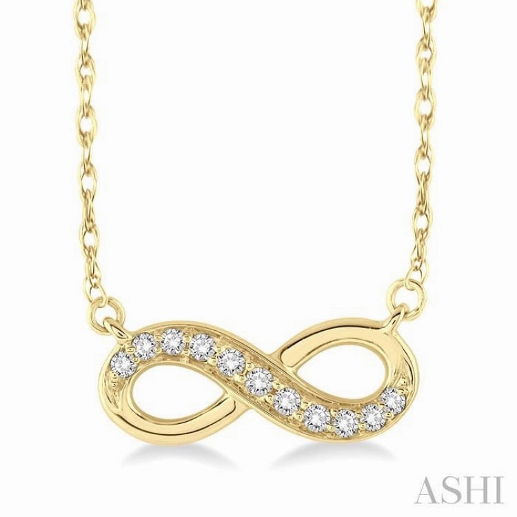 Anniversary Touch 1/6 Ctw Round Cut Diamond Infinity Petite Pendant in 14K Yellow Gold with Chain