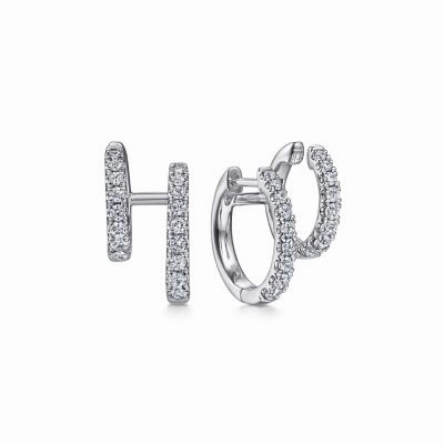 Timeless Embellishment 14kw DIAMOND DOUBLE HUGGIE HOOP EARRINGS