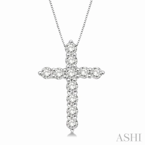 1/2 Ctw Round Cut Diamond Cross Pendant in 14K White Gold with Chain Timeless Look Minimal Highlight